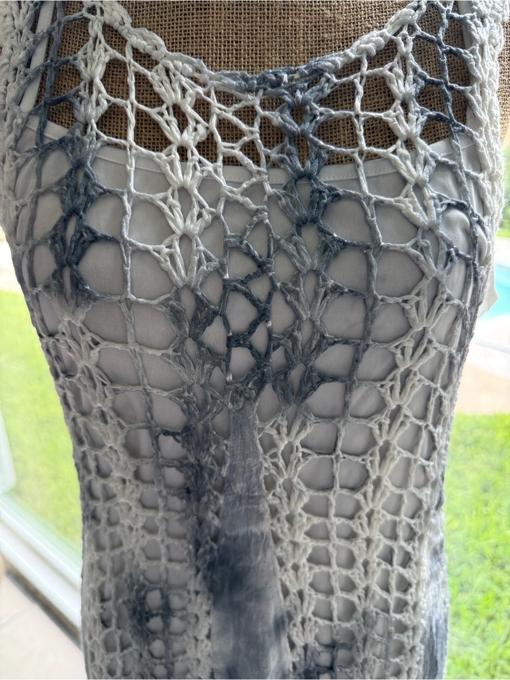 Cupio Gray Crochet Swim Cover-Up Dress
